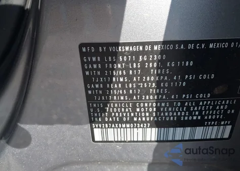 2021 Volkswagen Tiguan 2.0T Se/2.0T Se R-Line Black/2.0T Sel from USA, damaged, VIN 3VV2B7AX9MM073427